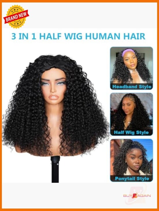 Water Wave Half Wig Human Hair 200% Density Glueless Drawstring Beginner main image 4